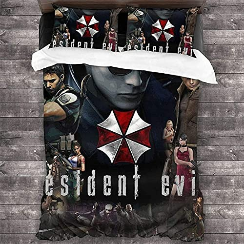 NICHIYOBI Resident Evil Parure de lit, housse de couette et taie d'oreiller, en microfibre, impression numérique 3D, parure de lit en trois pièces (8, King 240 x 220 cm)