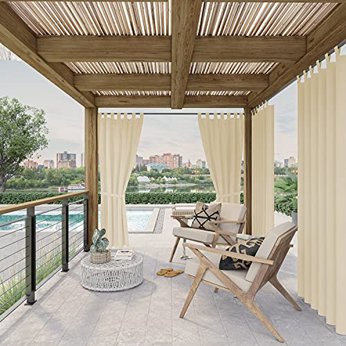 chilly pilley Rideaux Extérieur Hydrofuge pour Balcon Terrasse Et Jardin Brise-Vue Rideau Extérieur Protection Solaire Coupe-Vent (1,5x2,2m, Beige)