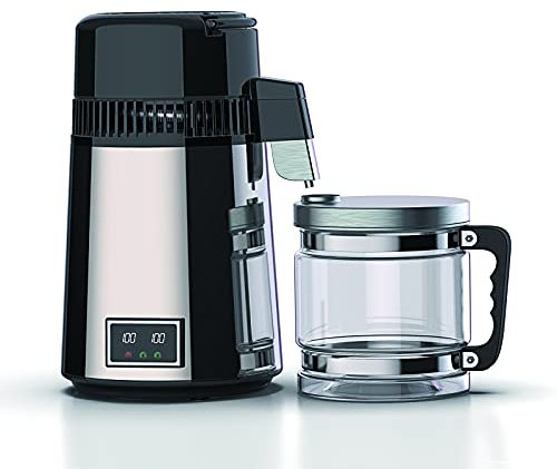 Wgwioo Distillatore d'Acqua con Caraffa in Vetro, Filtro Purificatore in Acciaio Inossidabile da 4 Litri per Tavolo da Appoggio Domestico, Acqua Pulita per La Famiglia