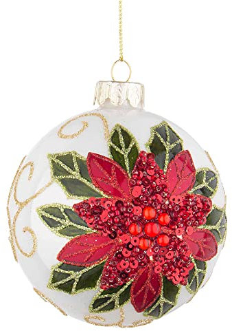 Palline di Natale in Vetro Bianche Fiore Rosso Addobbi Albero Decorazioni