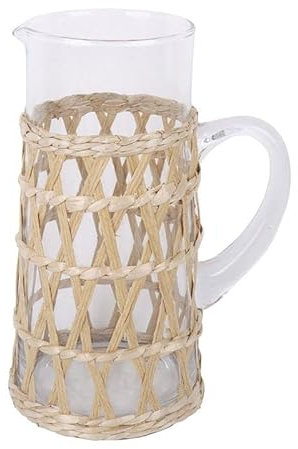 Rocking Gifts Jarra Cristal Agua Alta con Asa Mimbre Marrón Decorativa Boho 25 cm