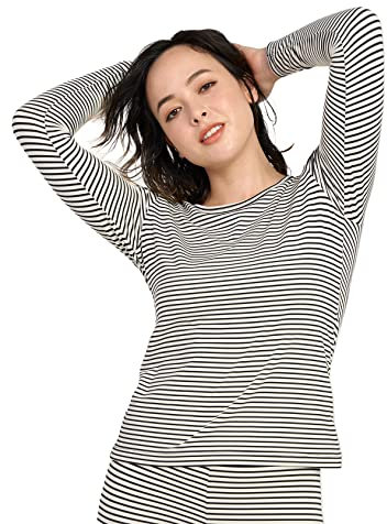 LAPASA Damen Innenfleece Thermo Unterhemd, Thermounterwäsche Oberteil Funktionsunterwäsche, L15 Schwarz gestreift (1 Pack), S