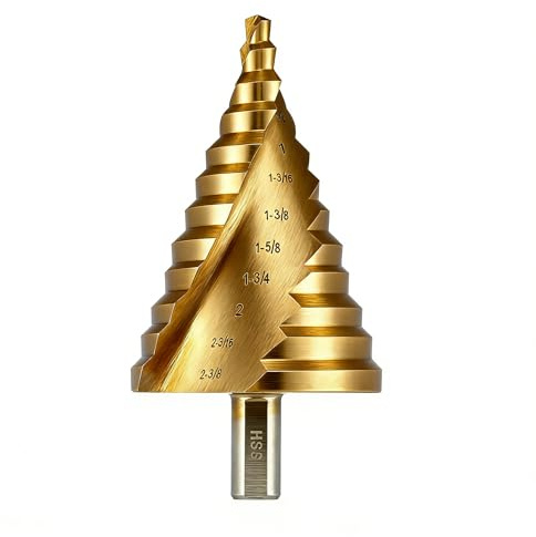Anfrere Broca escalonada grande, brocas cónicas de acero de alta velocidad de 1/4 a 2-3/8 pulgadas para corte de perforación de agujeros de chapa, Sprial Unibit extra grande de 2-3/8 pulgadas