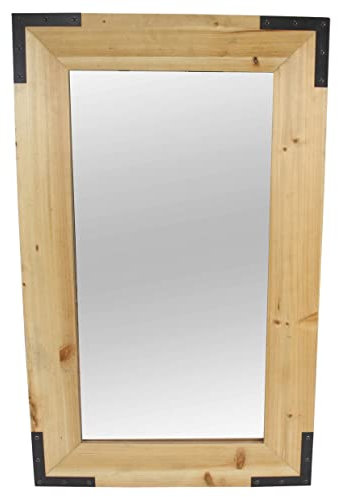FRANK FLECHTWAREN Spiegel Wood, breiter Holzrahmen im Industrial-Look, Schwarze Metallbeschläge, Wandmontage möglich, Maße: 50 x 3 x 70 cm