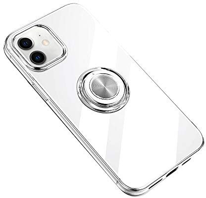 Dqtaoply Coque Transparente pour iPhone 12, Silicone TPU avec Anneau Rotatif à 360 et Support Magnétique Étui Antichocs Anti Rayures Case pour iPhone 12 (Clair)