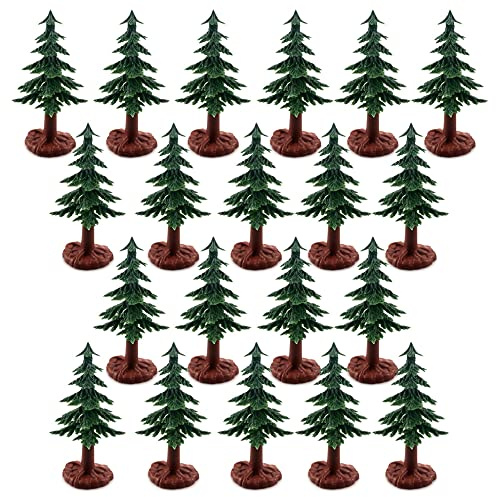 FAZHBARY 20 PCS Christmas Tree Cake Topper Evergreen Trees Pine Tree Figurines Village Christmas Trees Miniature Trees for Xmas Decor