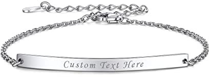isigno Pulsera Personalizada Grabado Personalizado Nombre, Fecha, Coordenadas Regalo para Las Mujeres Chica Novia Eslabón de Acero Inoxidable con la Cadena Ajustable