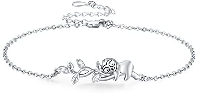 Waysles Faultier Armband 925 Sterling Silber Faultier hält Baum Armband Verstellbar süßes Tier Armband Faultier Schmuck Geschenk für Frauen Mädchen Kinder