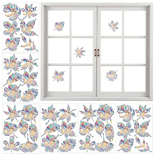 Prisma Fensteraufkleber Suncatcher Sticker Blätter Vogelschutz Regenbogen Prism Fenster Abziehbilder Vögel Anti Kollisions Aufkleber Sonnenfänger für Fensterfolie Glasscheiben