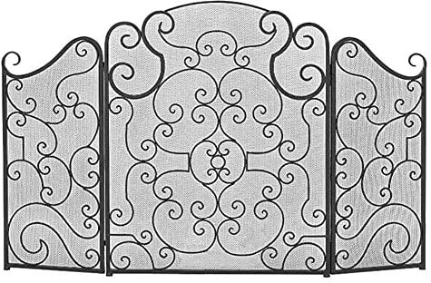 Fireplace Screen Black Classic Guard, Wrought Iron Fire Place Fence For Protector Baby And Carpet, With Spark Embers Proof Mesh Cover Spark Guard Cover
