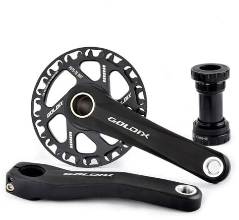 LSRRYD Kinderfahrrad Kurbel Garnitur Mit Tretlagr 68mm Schmales Breites Zahnkettenblatt Mit Protektor 28T 32T 34T Aluminiumlegierung Kurbelarm Für Klappräder (Color : Black 32T, Size : 150mm)