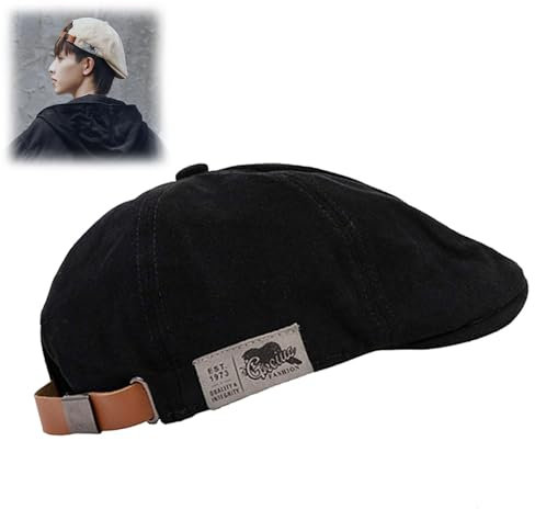 behound Retro Vintage Street Beret Cap, 2023 Trendy Men's Flat Adjustable Beret Hats, Newsboy Hats for Men (Black,Einheitsgröße)