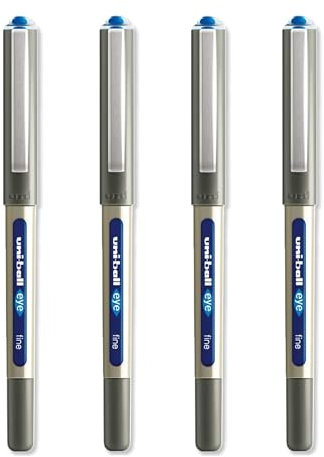 uni-ball Eye UB-157 Tintenroller, 0,7 mm Spitze, blaue Tinte, 4 Stück
