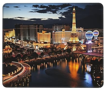Las Vegas Mauspad mit Nachtansicht und rutschfester Gummiunterseite, personalisierbares Gaming-Mauspad, wasserdichtes Mauspad, Büro-Computer-Mauspad für Schreibtisch, Laptop