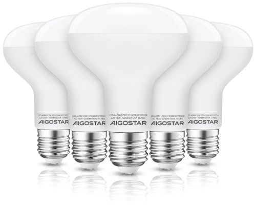 Aigostar E27 LED Reflektor Kaltweiß 12W Lampe 1170 Lumen Glühbirne Leutchtmittel 6500 Kelvin, R80 170° Abstrahlwinkel Energiesparlampe, 5 Stücke