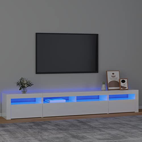 SECOLI Lowboard TV mit LED TV Schrank LED 240 cm TV Board Fernsehschrank TV-Schrank TV-Kommode TV Bank TV Möbel Sideboard für Wohnzimmer Schlafzimmer Hochglanz-Weiß