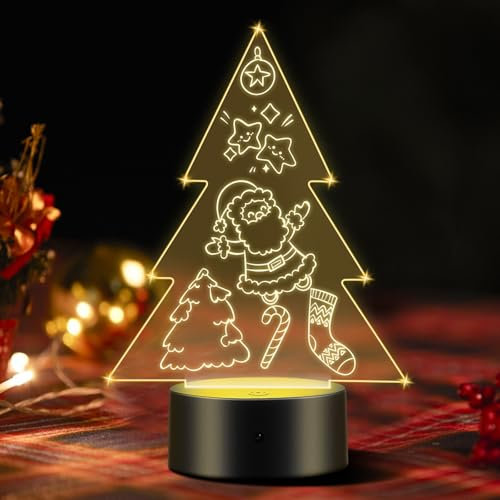ONEVER 3D-Nacht-LED-Licht-Lampensockel - 16 Farben Mit 10 Stück DIY-Acryl-Lichtsockel, Fernbedienung Und Touch-Steuerung Für Schlafzimmer (Typ Weihnachtsbaum)
