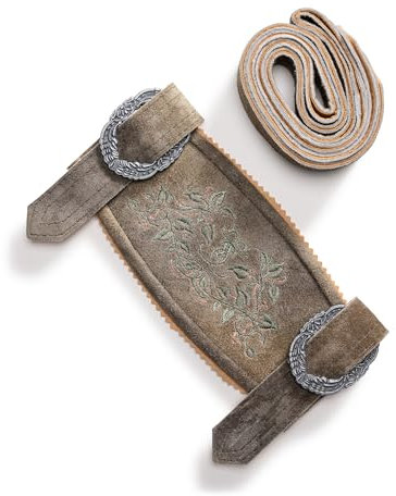 Klassik Echtleder H-Träger Lederhosen Hosenträger - Trachten-Hosenträger in Verschiedenen Farben (Grün/Braun Antik, 46/48)