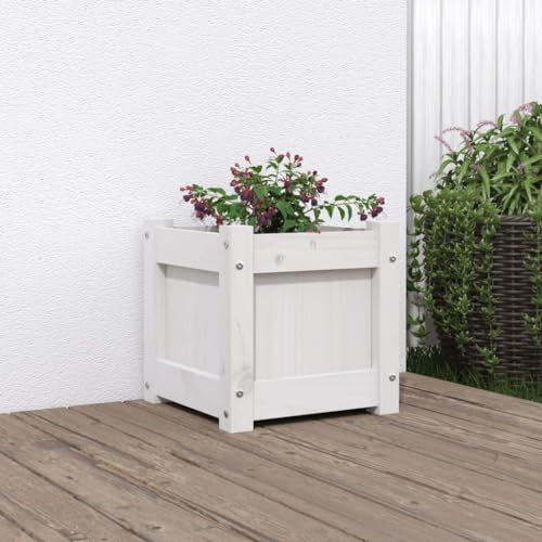 ZEYUAN Jardinière Blanc 31x31x31 cm Bois de pin Massif,Jardiniere sur Pieds,Bac avec Treillis,Jardiniere Terrasse