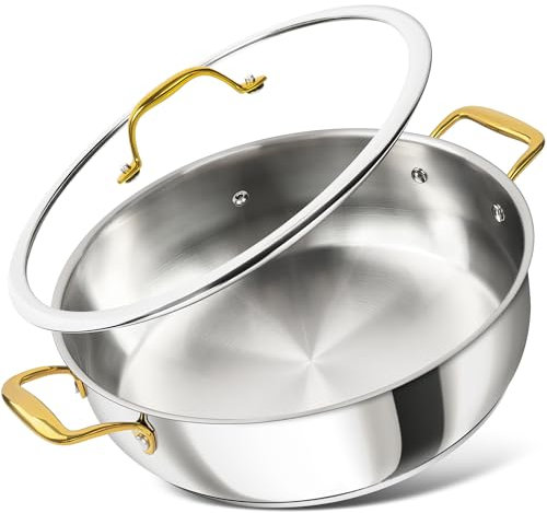 MICHELANGELO Edelstahl-Bratpfanne 30 cm mit Glasdeckel, 5.7 L – Universell für Induktion & alle Herdarten, Spülmaschinenfest, Backofenfest (bis 220°C)