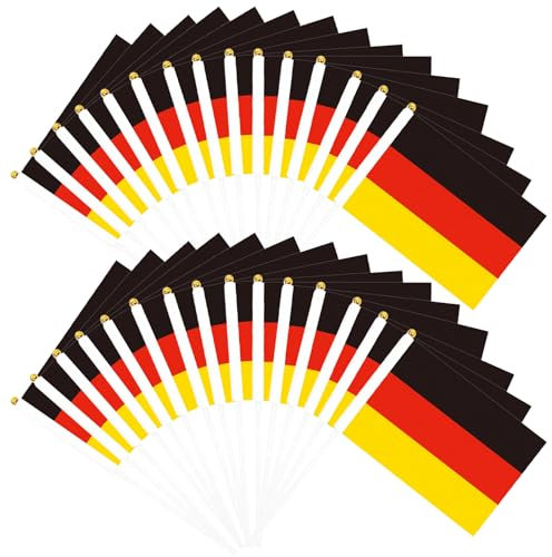 DERAYEE 30pc Klein Deutschland Flagge,Deutsche Mini Handgehaltene Flaggen mit 30cm weißem Pole für 2024 Fans Fußball EM WM Euro Olympische Hausgarten Party Bar deko