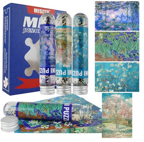 MISITU 4er-Pack Mini Puzzles mit 150 Teilen für Erwachsene Blumen Ölgemälde Puzzle Reisepuzzle als Heimdekoration