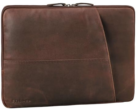 STILORD 'Chuck' Stilvolle Laptoptasche Sleeve 15.6 Zoll Leder Dokumententasche Laptop Hülle Notebook Tasche Arbeitstasche Damen Ledertasche Herren Echt-Leder, Farbe:zamora - braun