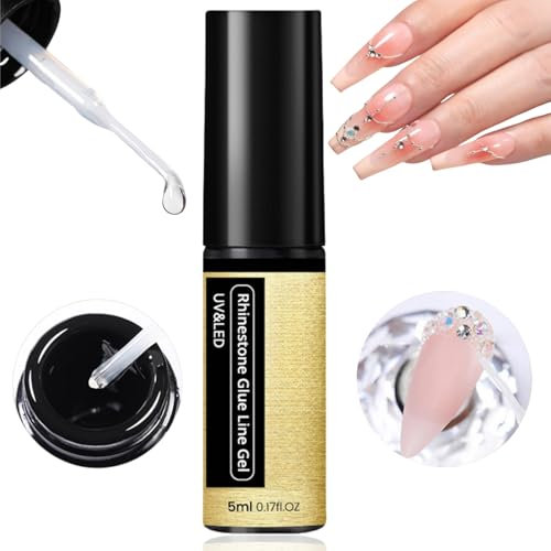 Nail Rhinestone Glue Gel,Solid Nail Glue Gel,Nail Glue Extra Strong,Nail Builder Gel,Nail Glue for Press on Nails,Nail Bond Glue,Soak Off Gel Clear No Wipe Adhesive,Nail Extension Glue,Nail Glue,5ml