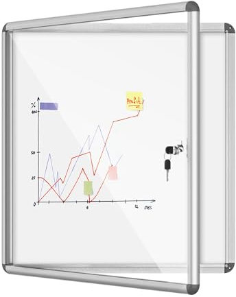 Mifuro Tableau d'affichage fermé de 71,1 x 66 cm, tableau d'affichage verrouillable en aluminium résistant aux intempéries pour école et bureau, cadre argenté avec tableau blanc magnétique