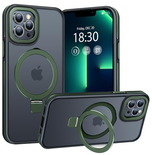 BENTIACC Phone Case for iPhone 13 pro, with Invisible Stand, with Mag-Safe, Military Protection, [Translucent Matte] Anti-fingerprint iPhone 13 pro Case (DarkGreen)