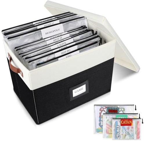 Board Game Storage, Board Game Organizer with 12pcs Zipper Bags and Writable Stickers, Board Game Organizers Storage with Lid for Office Supplies,Puzzles,Video Game,Craft Product (Black, 1-Pack Large)