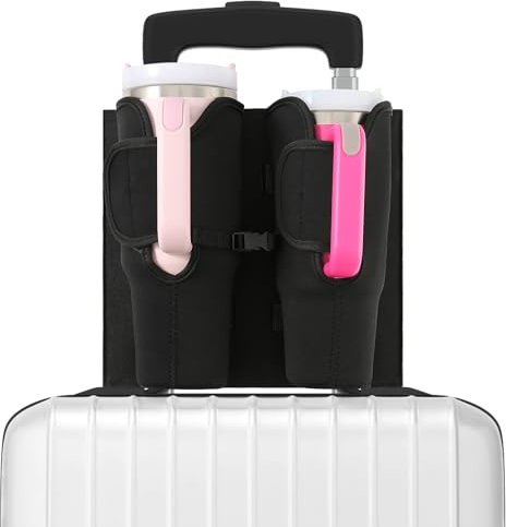 Incycall Luggage Cup Holder for Suitcase, Universal Luggage Cup Holder for Coffee Mug and Stanley Tumblers, Luggage Cup Caddy Gifts for Business, Flight Attendants, Travelers, Black