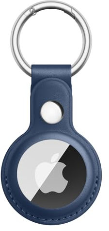 Tobfit Cuir Coque Compatible avec Apple AirTag, Cuir Étuis de Protection avec Porte Clés pour AirTag, Bleu Marine