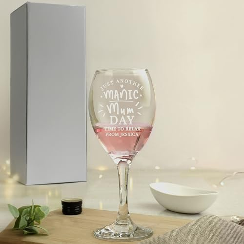 Custom Personalised Manic Mum Day Wine Glass - Mother's Day, Birthday, Christmas, Celebration
