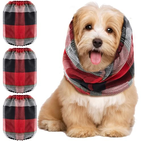 Geyoga 3 Pièces Cache-Oreilles Apaisants pour Chiens Foulard Tube pour Oreilles de Chien Damier Rouge Noir Cache-Oreilles Tubulaires Cache-Oreilles pour Chien Anti Anxiété Noël Bain et Toilettage(S)