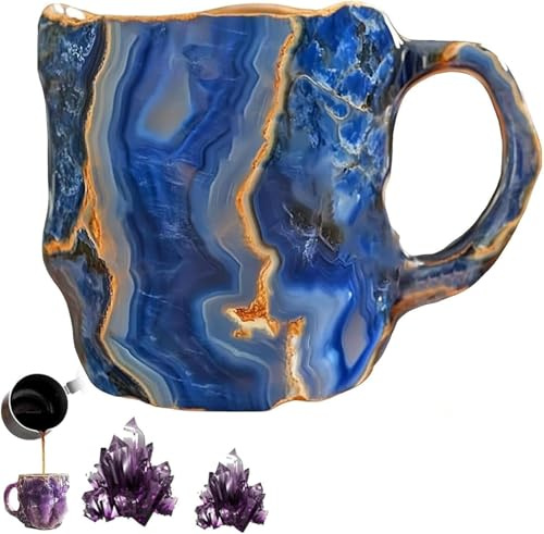 PETSBURG Mineral Crystal Coffee Mug, Amethyst Coffee Mug, 3D Crystal Coffee Mugs, Crystal Decorative Mug, Mineral Crystal Coffee Mug Gift for Home & Office (Blue)