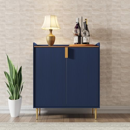 HOLTICO Drinks Cabinet, Wine Cabinet for 9 Bottles Bar Cabinet with Glass Holders Freestanding Wine Rack Sideboard Bar Table Buffet for Living & Dining Room, Blue