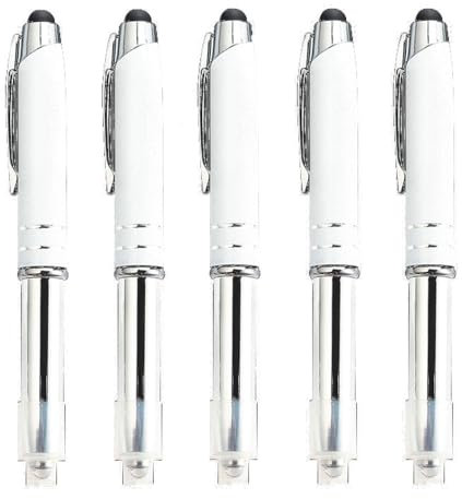 Bolígrafo 3 en 1 con linterna LED multifuncional con luz de antorcha y punta de bolígrafo para dispositivos de pantalla táctil/papel (tinta negra, blanco)