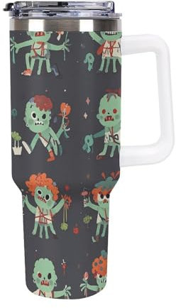 FZQVSGW 40 Oz Tumbler with Straw 304 Stainless Steel Water Bottle with Handle Lid Travel Mug Reusable Car Many Zombies Cup for Home Office Outdoor Suitable