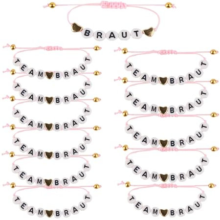 Tutukyle 12 Stück JGA Armbänder Frauen, 1 Armband Braut+11 Team Braut, Einstellbar Team Bride Armbänder, JGA Accessoires für Junggesellenabschied Frauen Hochzeit Dekoration(Rosa)