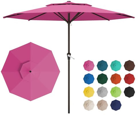 AreShark Terrassenschirm mit 2 Ebenen, 3 m, Outdoor-Tischschirm mit Druckknopf, neigbar und Kurbel, belüftet, großer Marktschirm, 8 stabile Rippen, UV-Schutz für Pool, Hinterhof, Garten (Rose Pink)