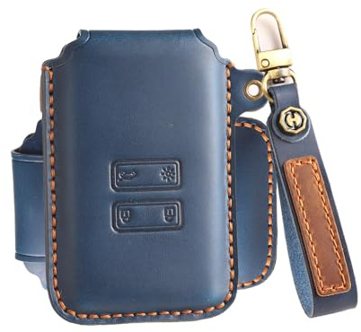 ATFIGII Coque de clé compatible avec Renault pour Dacia Sandero Stepway Duster Clio Jogger Scenic Zoe pour Kadjar Captur Porte-clés en cuir fait à la main B Bleu