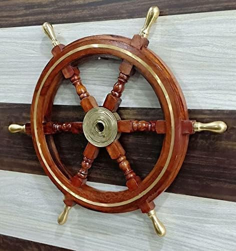 61 cm braunes Holz-Schiffrad Boot Lenkung nautische Wanddekoration Artikel