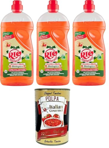 Rio Melaceto Flüssigwaschmittel für Geschirr und Besteck, 3x1 Liter – mit Bio-Apfelessig – entfettet gründlich und beseitigt schlechte Gerüche+ Italian Gourmet polpa 400g