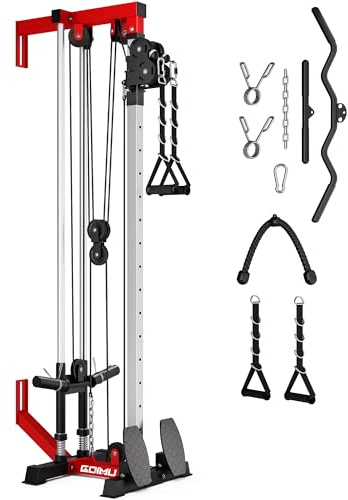 Goimu Wall Mount Cable Station, WM1 Cable Crossover Machine with 17 Positions, High and Low Cable Crossover Machine with Removable Footplate for Garage Home Gym (WM1 Cable Station RD)