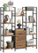 OYRREU 120W x142Hcm Tall Bookcase with 3 Fabric Drawers, 4 Tier Book Shelf Unit, 120cm Wide and Large Bookshelf Storage Unit for Living Room Garden Bedroom Home, Industrial Wood Open Shelves Display