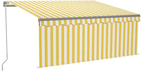 Balkon Markise Sonnensegel Balkon Sonnensegel Terrassenüberdachung - Markise Manuell Einziehbar mit Rollo & LED 3,5x2,5 m Gelb Weiß für Outdoors Terrasse Garten Balkon