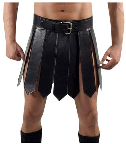 Herren Mittelalterlich Gladiator PU-Lederrock Römisch Krieger Taillengürtel Steampunk Minirock Römer Kämpfer Krieger Kostüm Tanzrock Halloween Cosplay Party Kostüm Clubwear