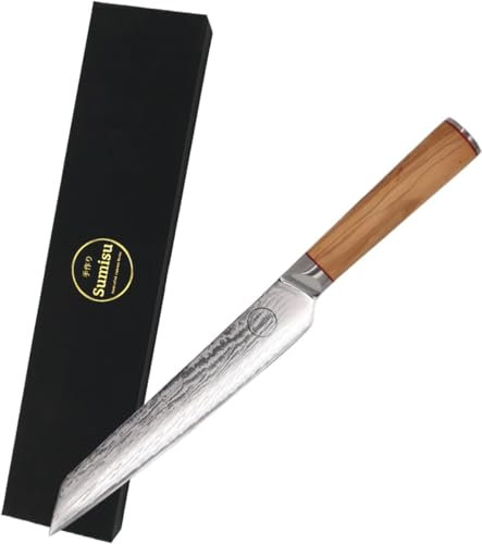 Sumisu Knives - Coltello giapponese Yanagiba - 67 strati Damasco - Coltello giapponese per filetto incluso confezione regalo - Sushi e Sashimi - Manico ergonomico - Mano sinistra e destra - 33 CM