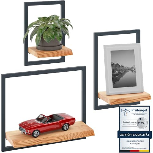 LAMO Wandregal Holz Set 3-teilig - Schwebendes Wandregal aus Massivholz mit unsichtbarer Halterung - Küchenregal, Badezimmer & Wohnzimmer - Wandboard rustikal - hohe Belastbarkeit